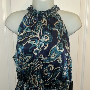 Nicole Miller blue paisley design silky dress.